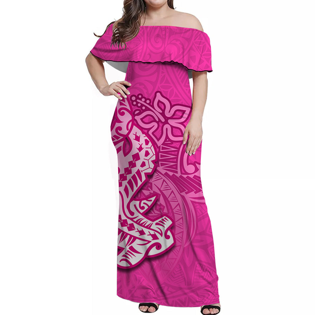 Hammerhead shark Off Shoulder Long Dress Polynesian Pink Style