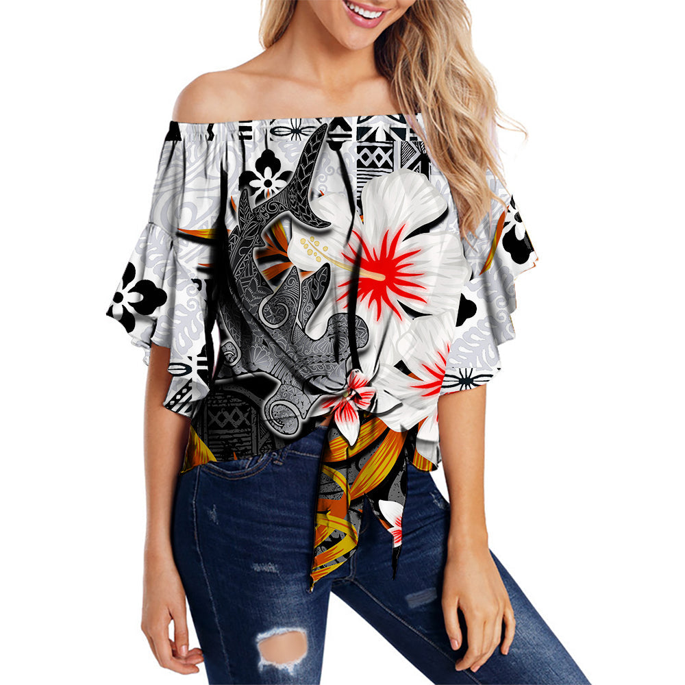 Hawaii Shark Off Shoulder Waist Wrap Top Black Style