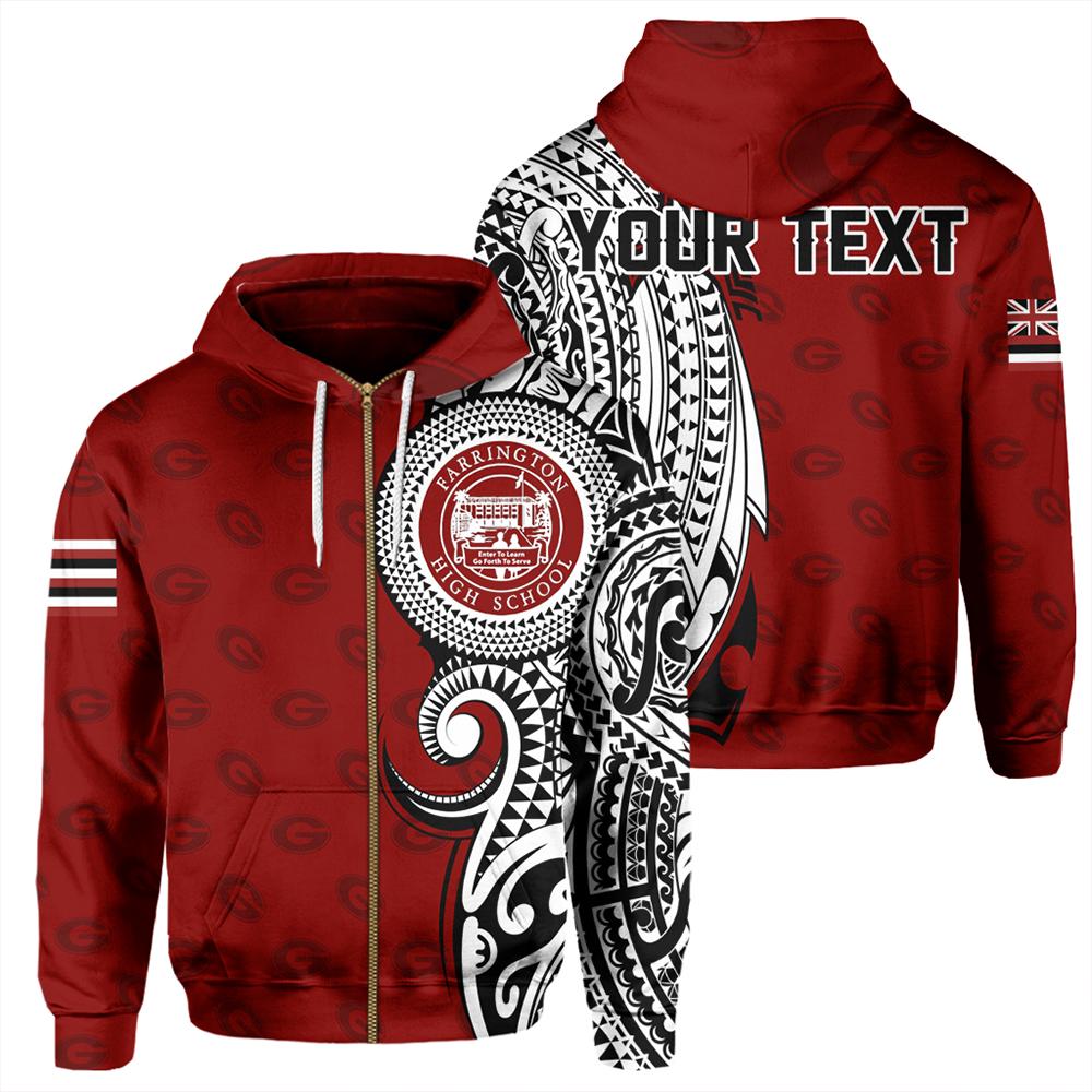 Personalized Hawaii Hoodie Farrington High Tribal Kakau Zip Hoodie
