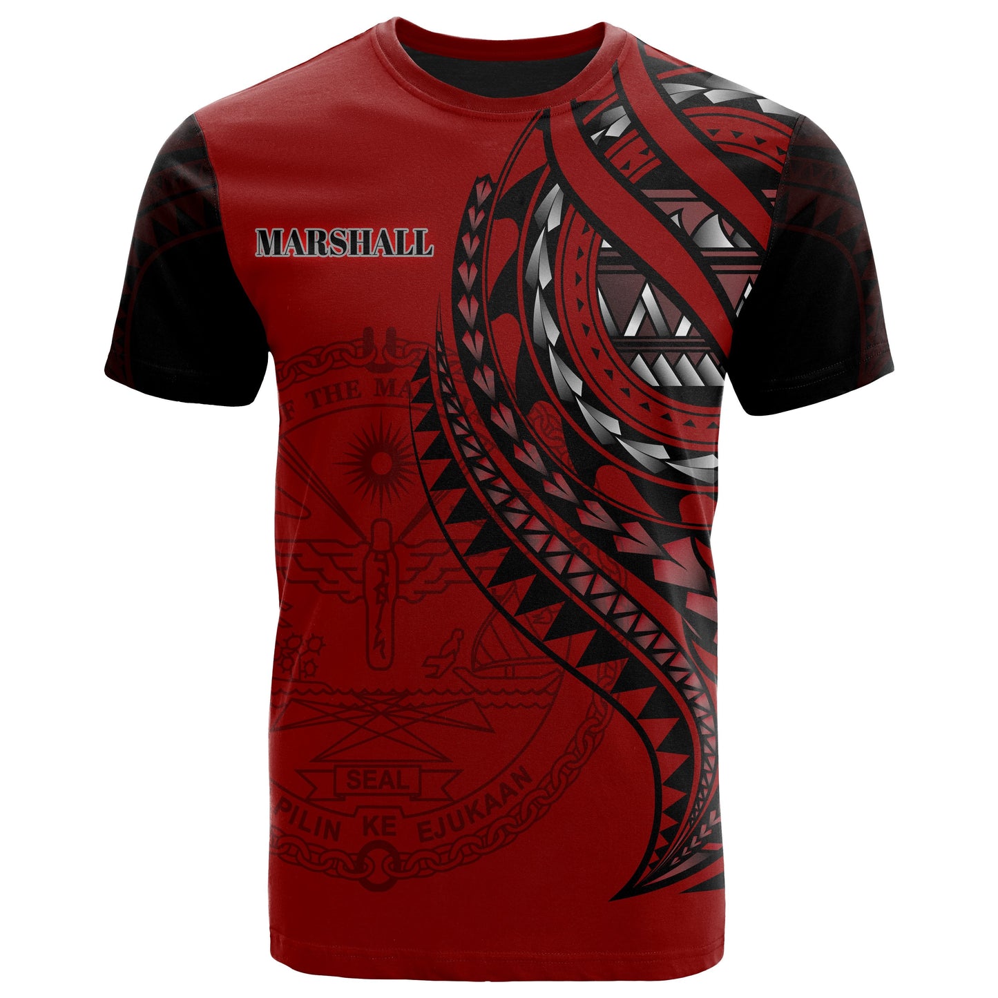 Marshall Islands T Shirt Red Color Polynesian Patterns Best Marshall Ever