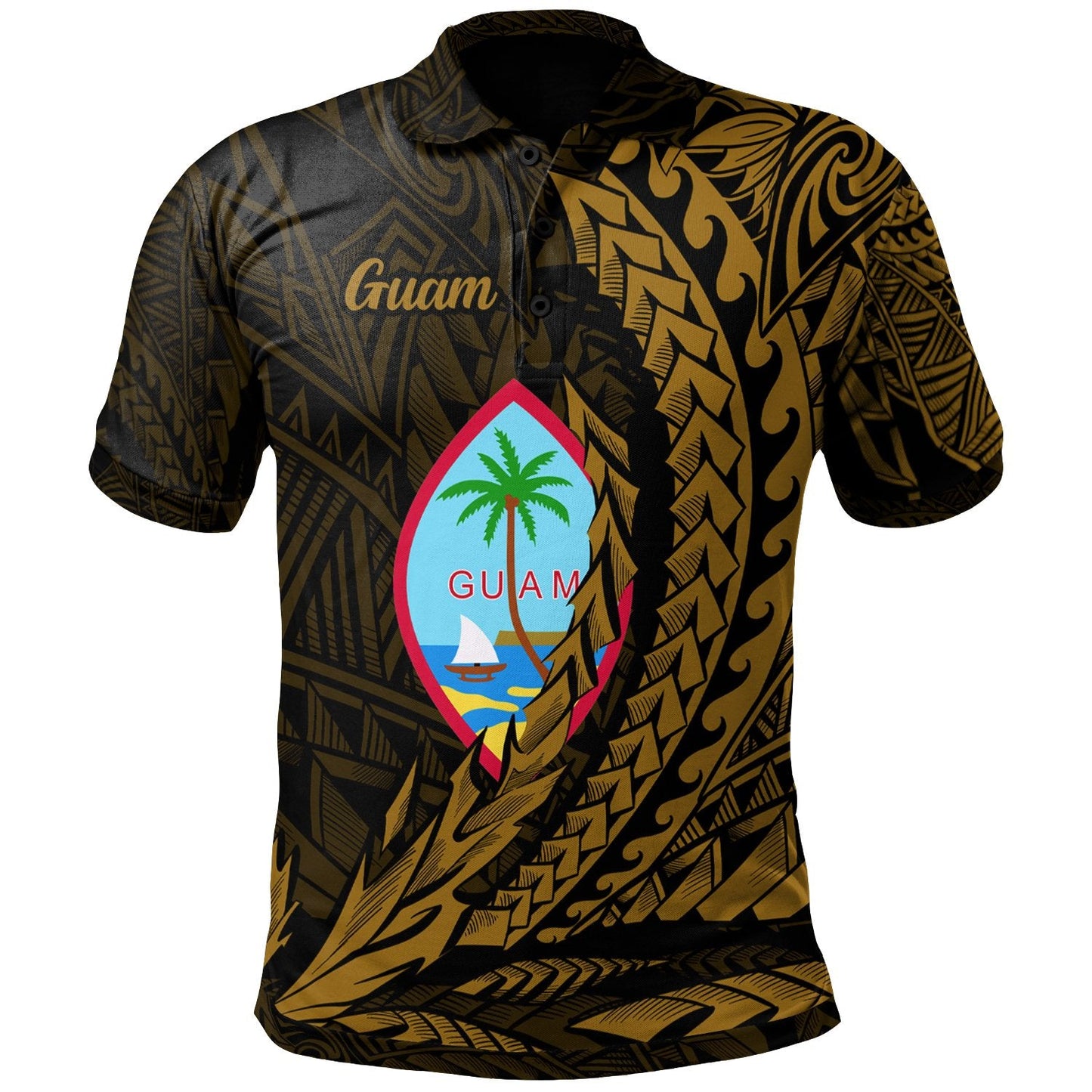 Guam Polo Shirt - Wings Style Gold Version