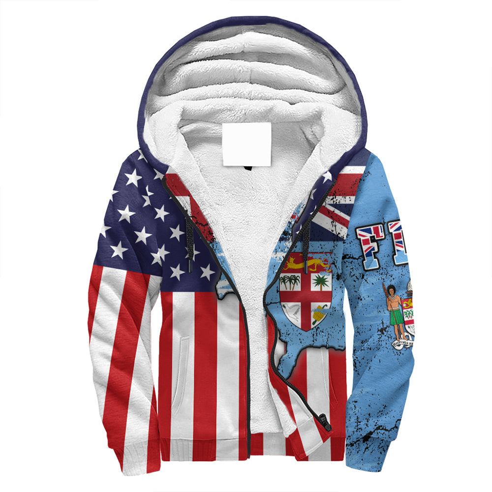 Fiji With America Flag Sherpa Hoodie