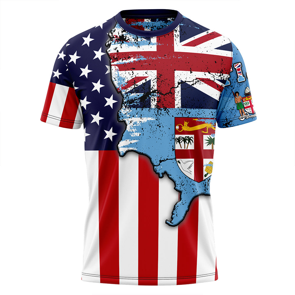 Fiji With America Flag T Shirt