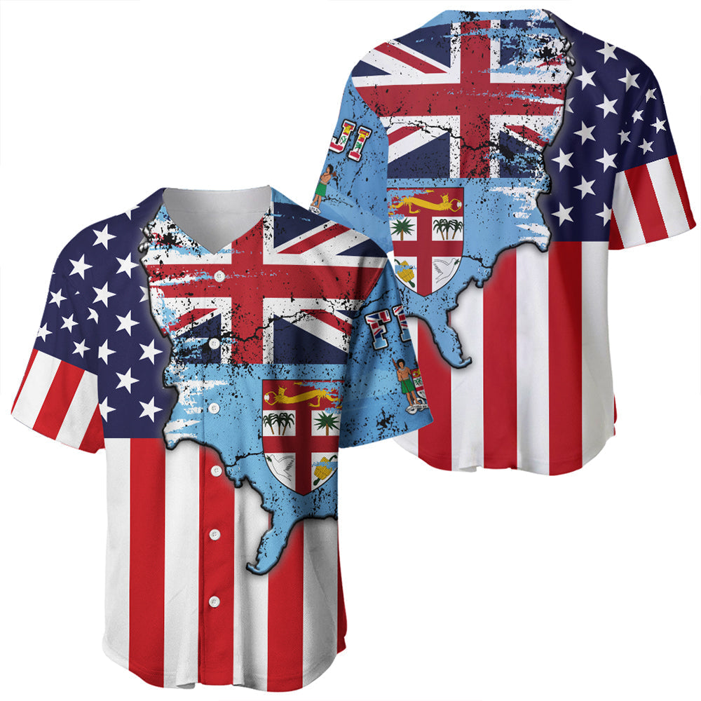 Fiji With America Flag Baseball Jersey