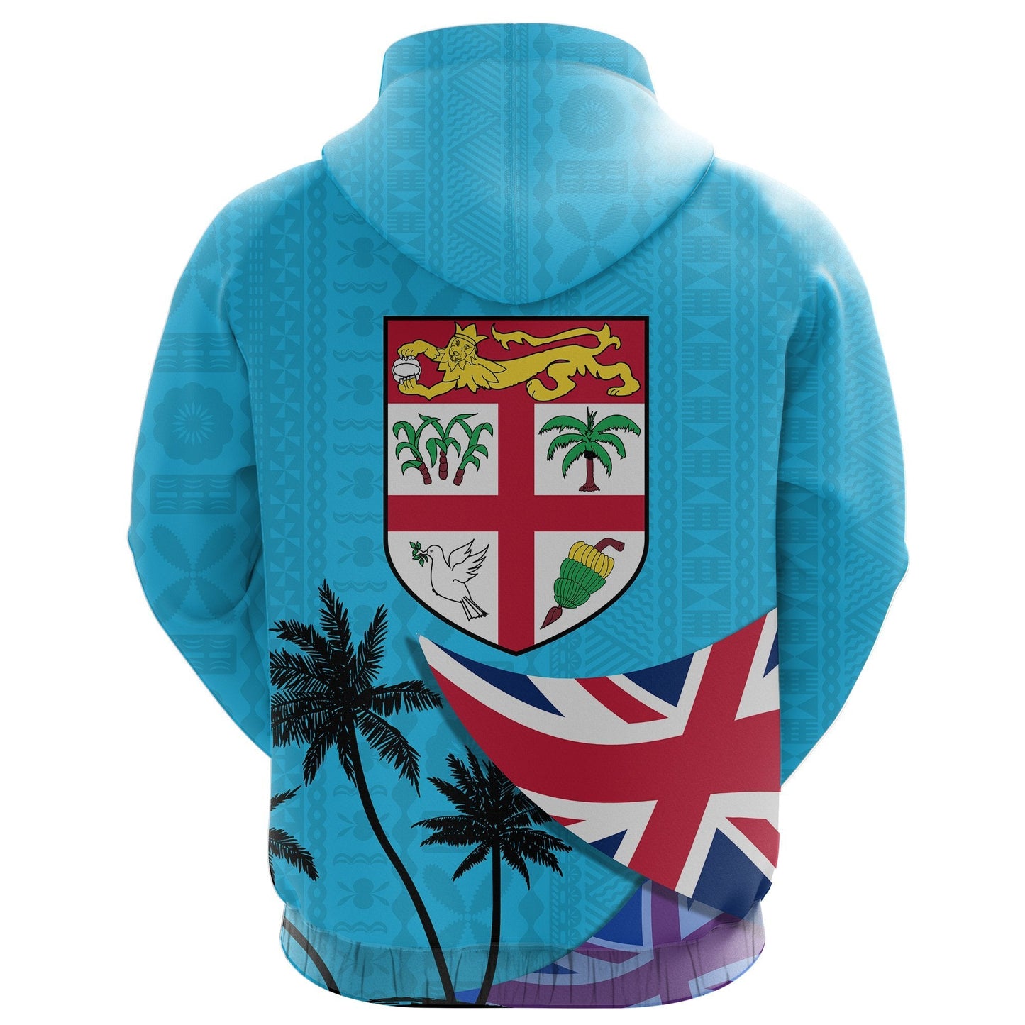Fiji Masi Rugby Zip Up Hoodie Coat Of Arms Coconut Blue