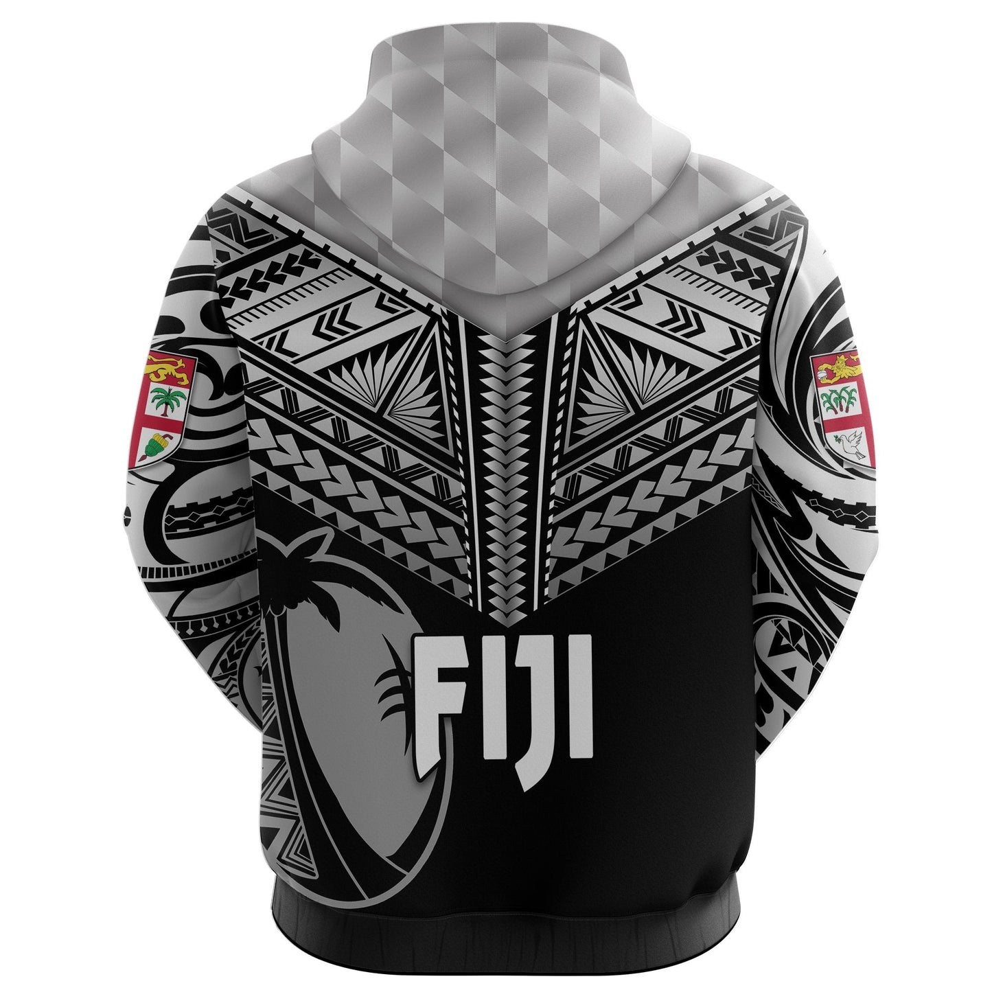 Custom Text Fiji Rugby Hoodie Coconut Sporty Vibes Full Black Polynesian Zip Up Hoodie