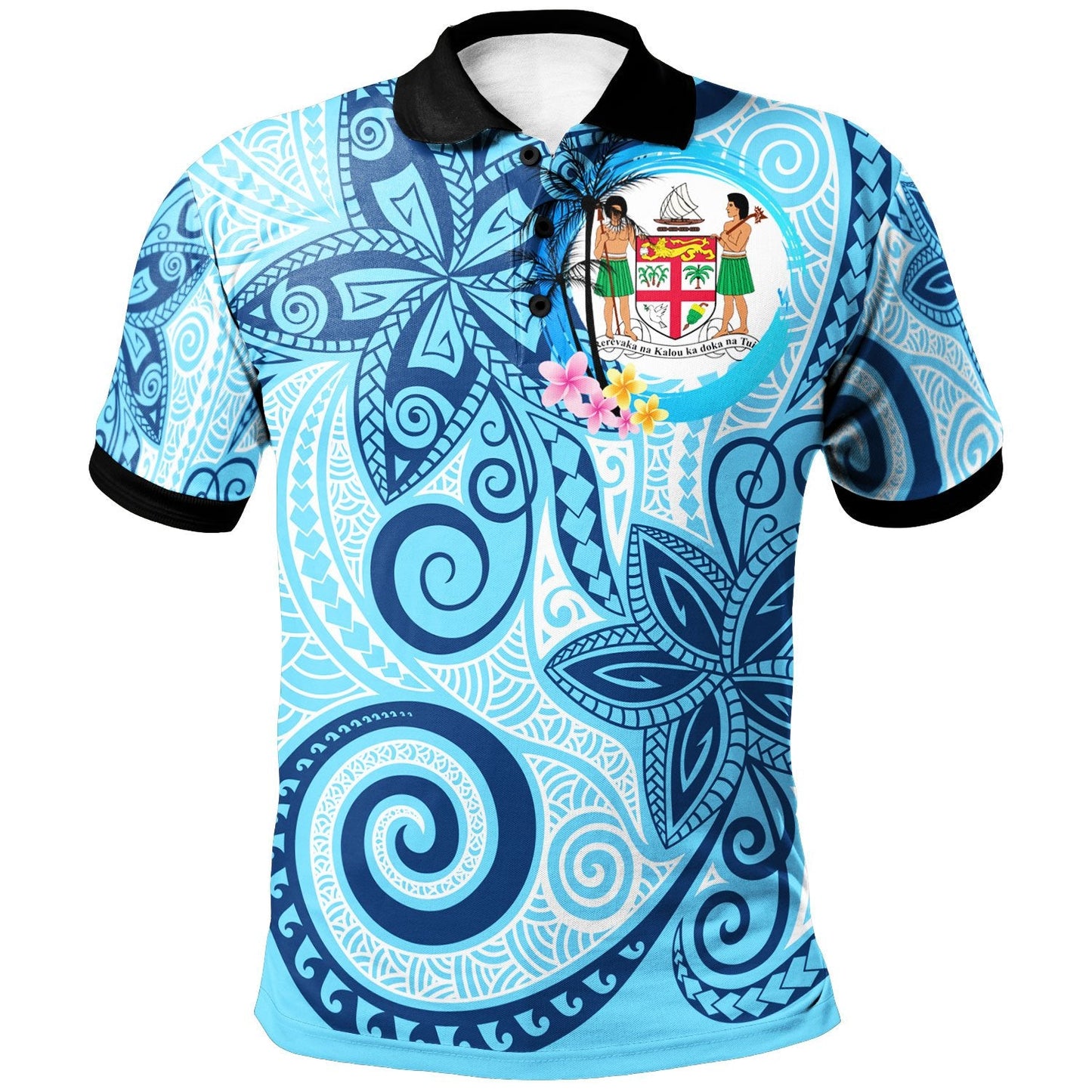 Fiji Polo Shirt - Tribal Plumeria Pattern