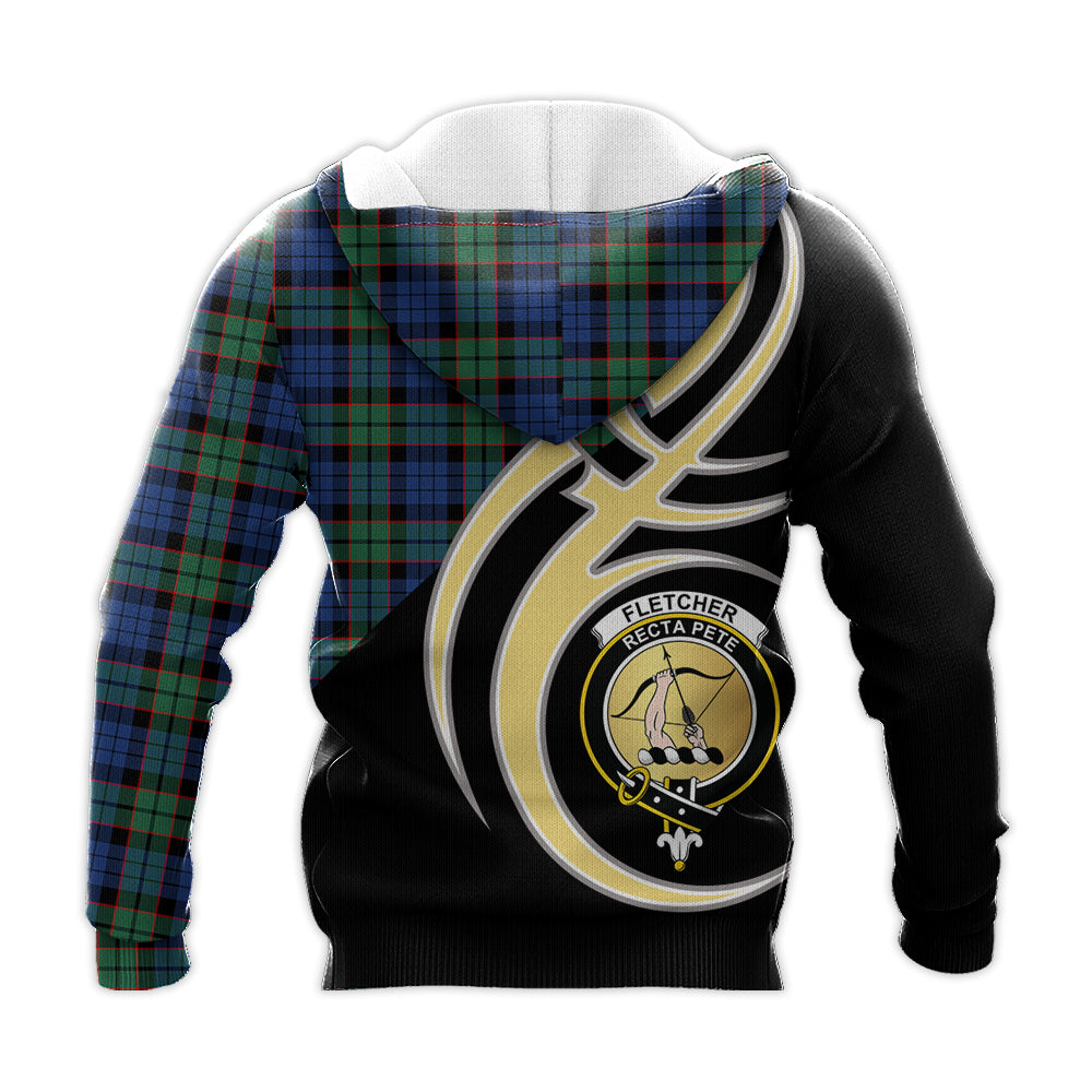 Printivon Fletcher Ancient Clan Believe In Me Crest Tartan Knitted Hoodie Custom Your Text