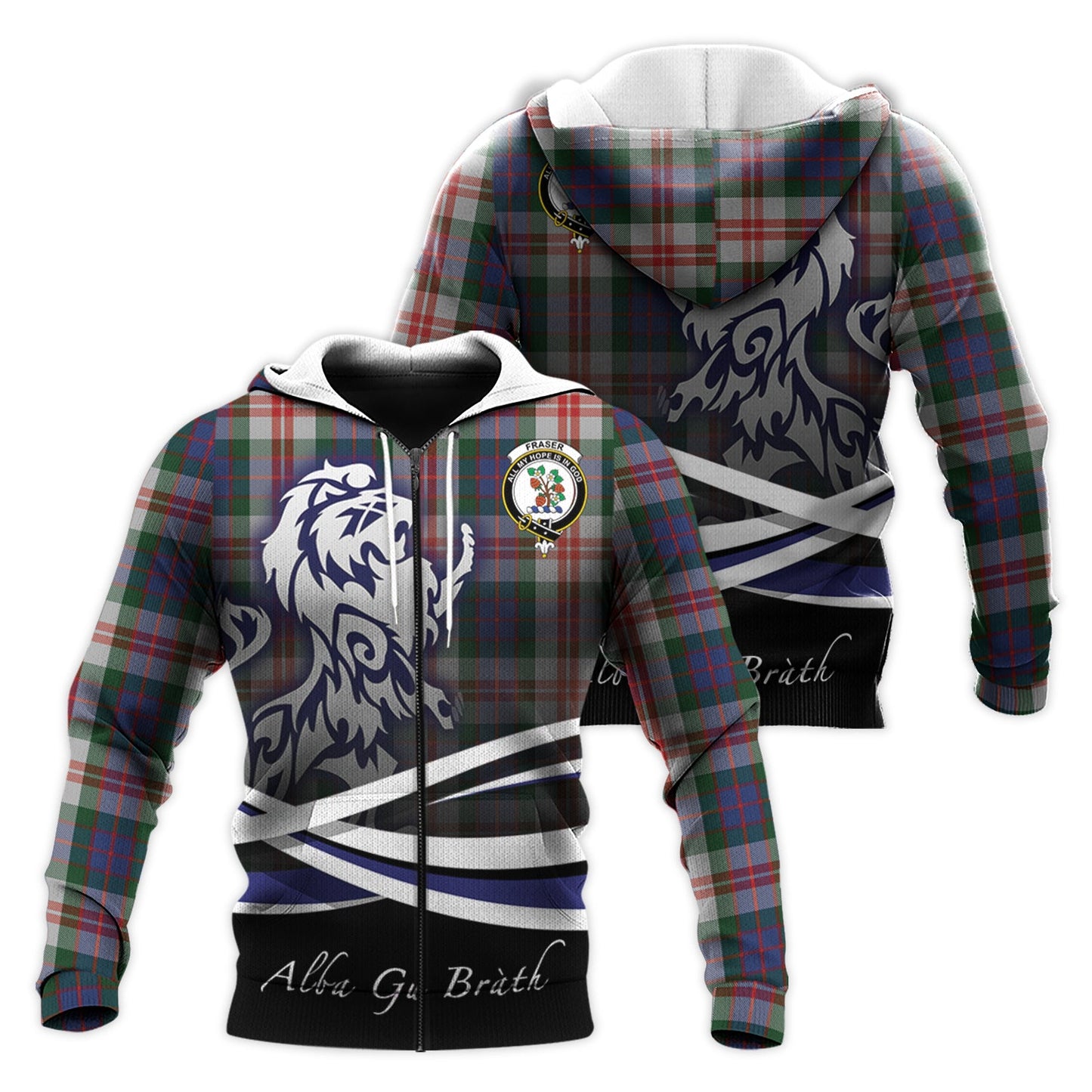 Printivon Fraser Red Dress Tartan Scottish Lion Hoodie