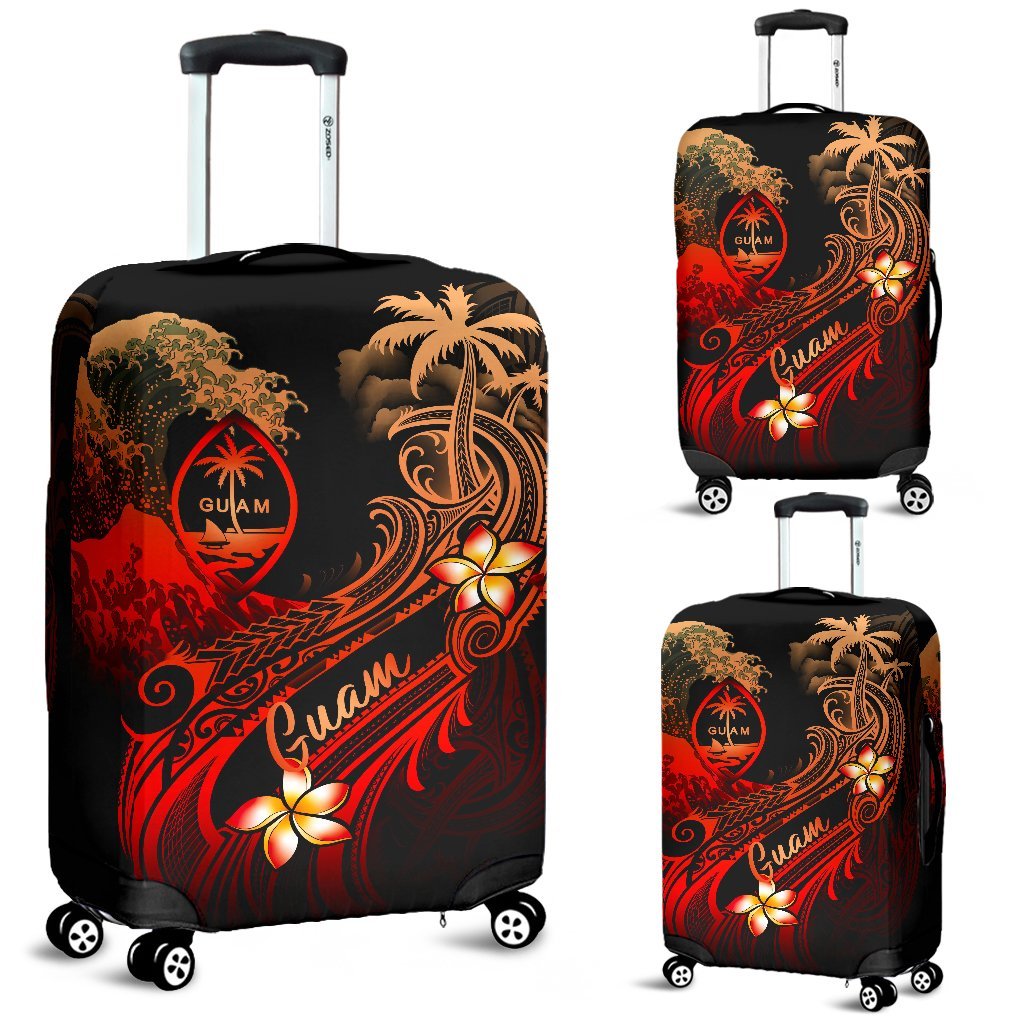Guam Polynesian Luggage Covers Plumeria Flowers And Waves