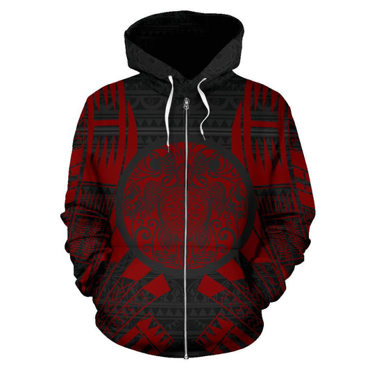 Turtle All Over Zip Up Hoodie Red Tattoo Style