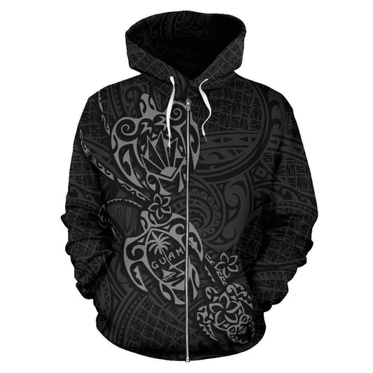 Zip Up Hoodie Guam Family Turtles Map Polynesian Grey