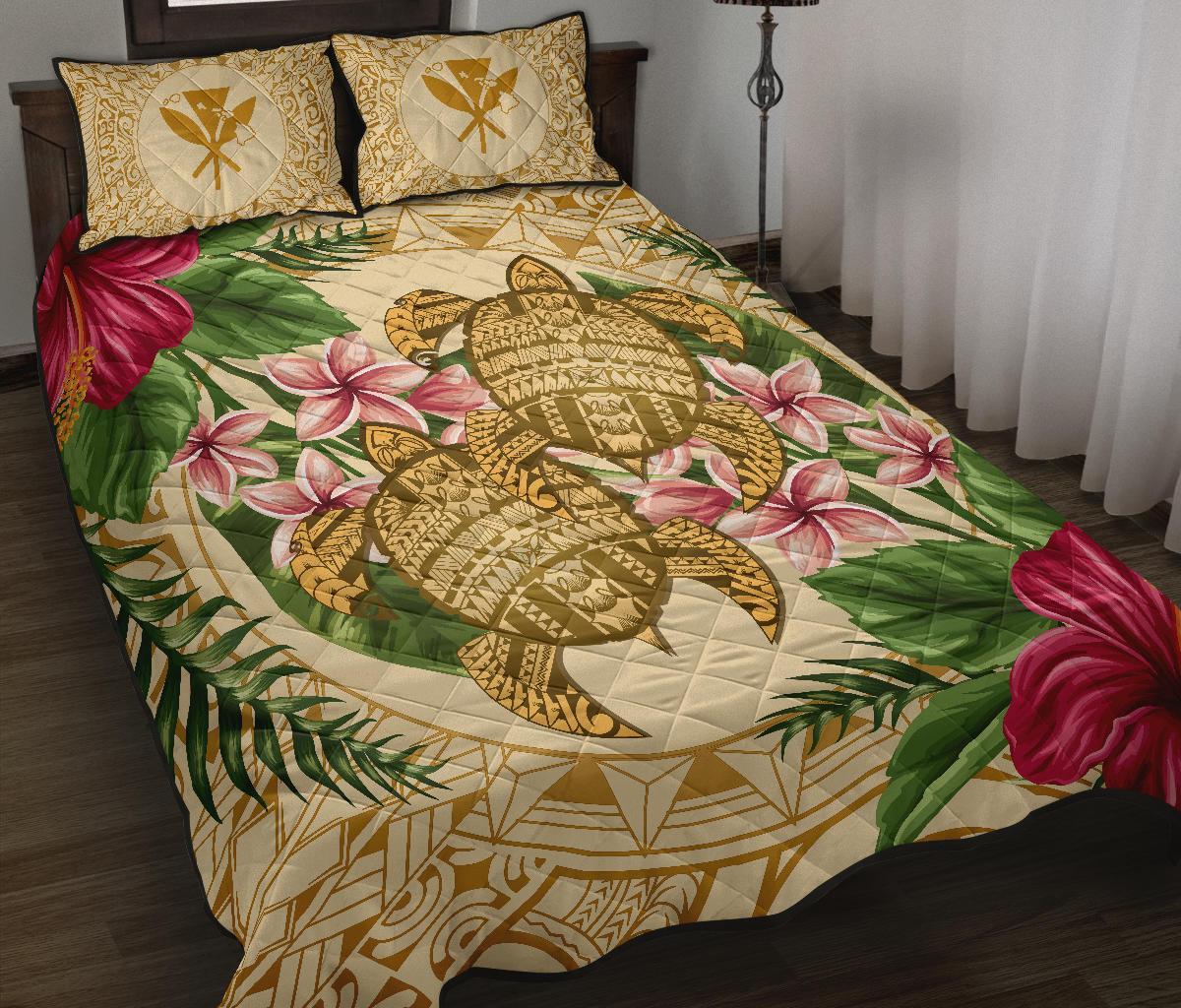 Hawaii Quilt Bed Set Turtle Strong Pattern Hibiscus Plumeria AH