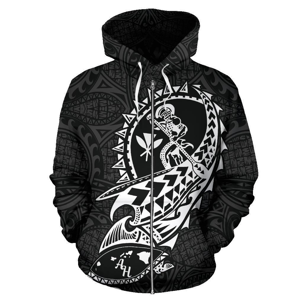 Polynesian Suffer Kanaka Warrior Hawaii Zip Hoodie White