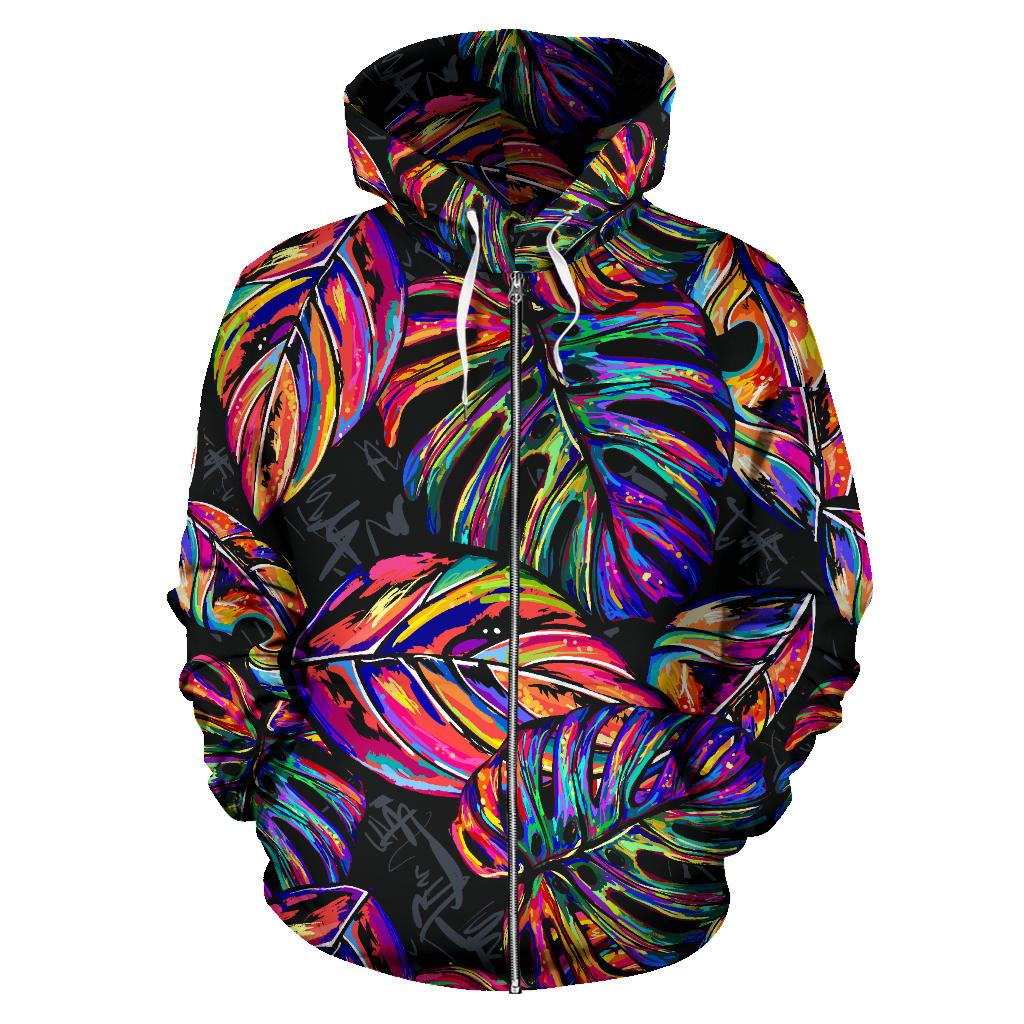 Palm Leaves All Over Zip Up Hoodie Neon Color