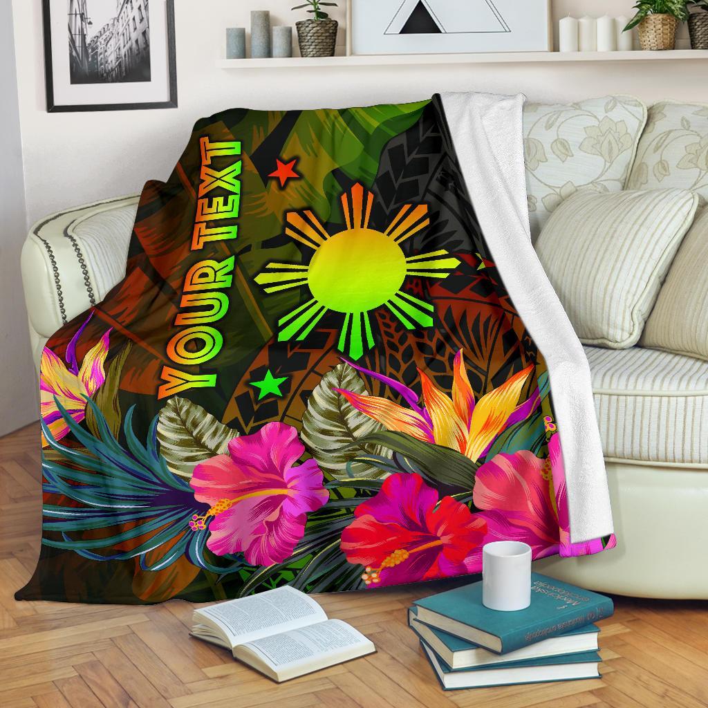The Philippines Polynesian Personalised Premium Blanket Hibiscus and Banana Leaves