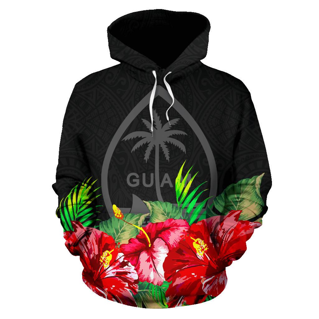 Guam Polynesian Hoodie Black Hibiscus