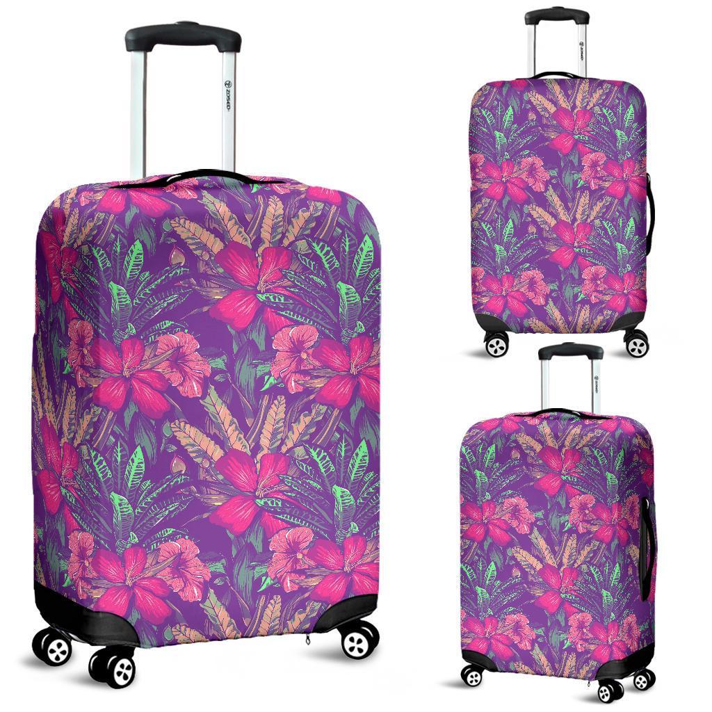 Tropical Hibiscus Purple Luggage Cover