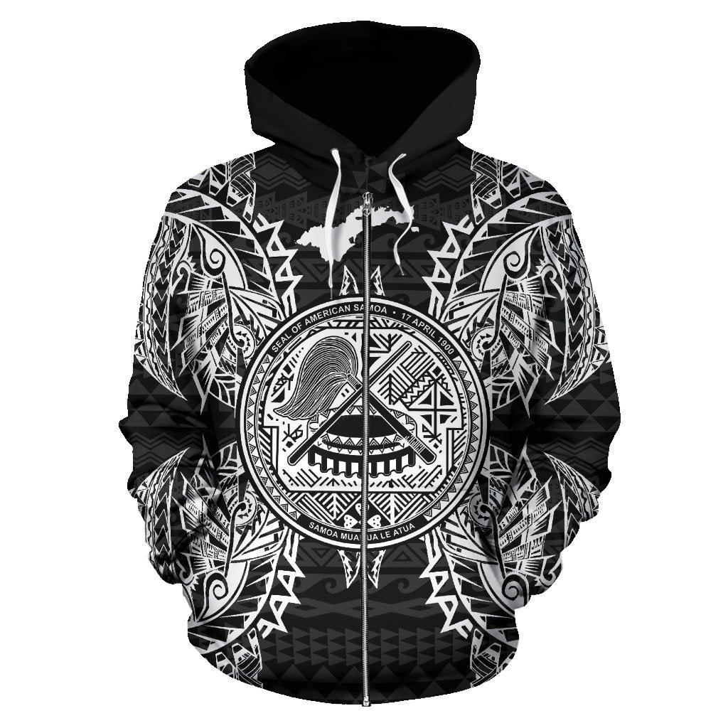 American Samoa Polynesian All Over Zip Up Hoodie Map Black