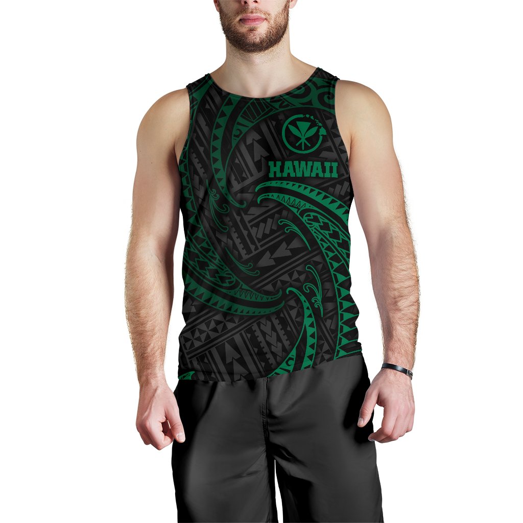 Hawaii Polynesian Men's Tank Top Green Tribal Wave