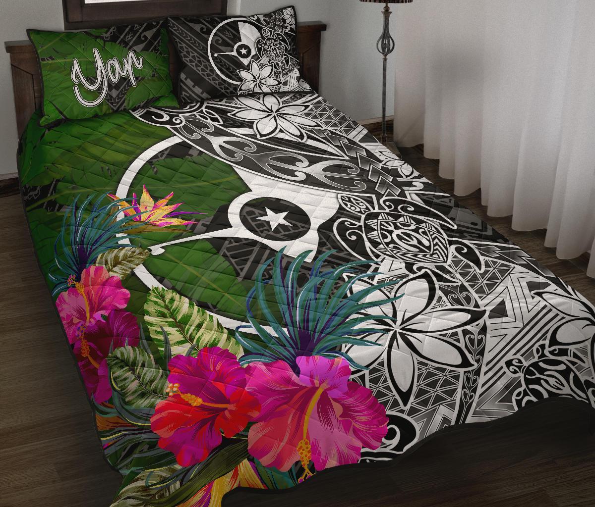 Yap Quilt Bed Set Turtle Plumeria Banana Leaf