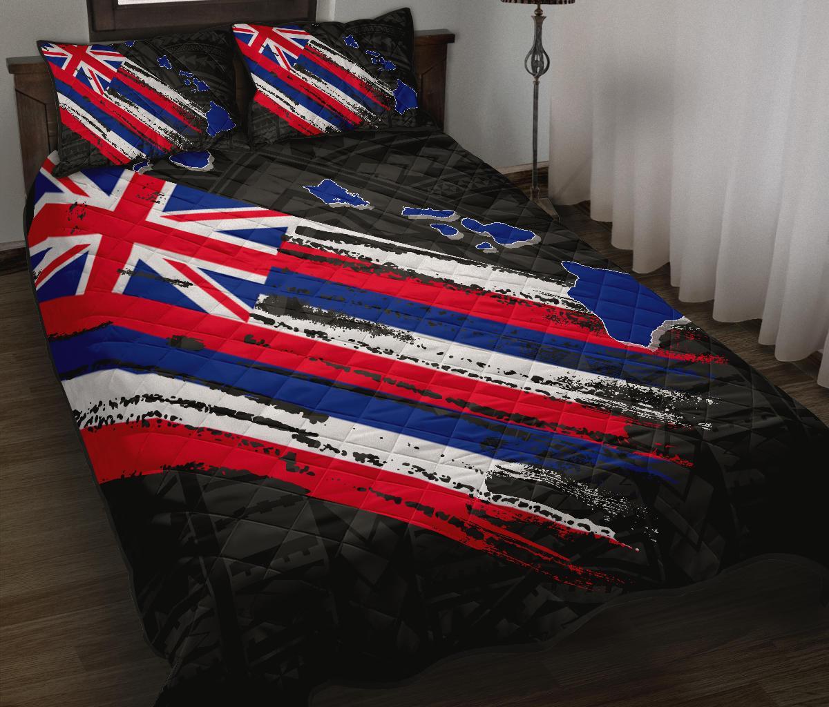 Hawaii Flag Polynesian Quilt Bed Set Black