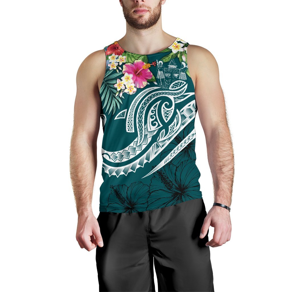 Fiji Polynesian Men's Tank Top Summer Plumeria Turquoise