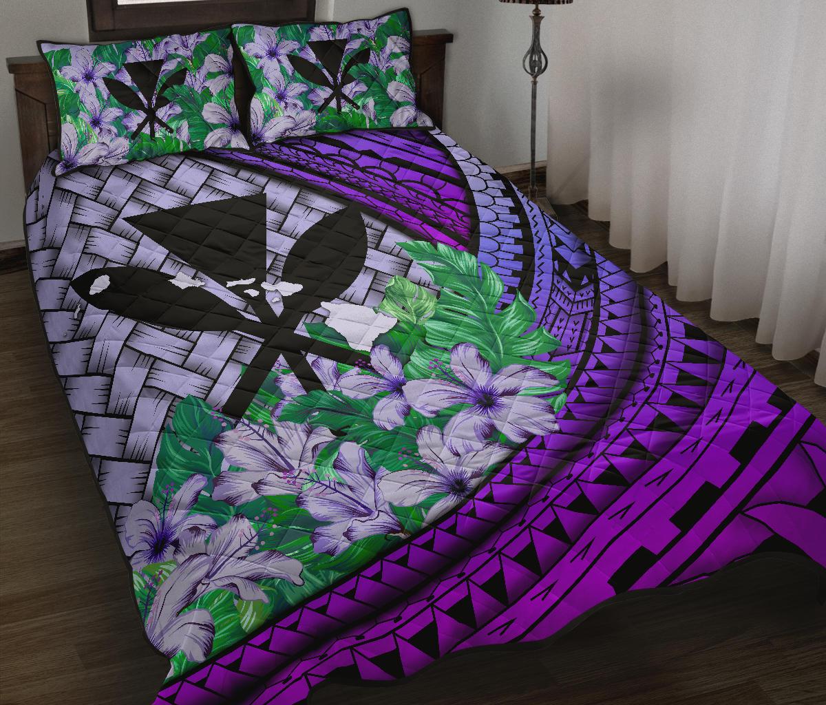 Kanaka Maoli (Hawaiian) Quilt Bed Set Lauhala Polynesian Hibiscus Purple
