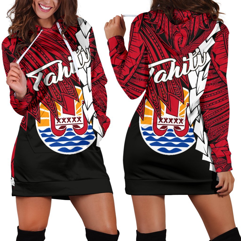 Tahiti Polynesian Hoodie Dress Tribal Wave Tattoo Flag Style