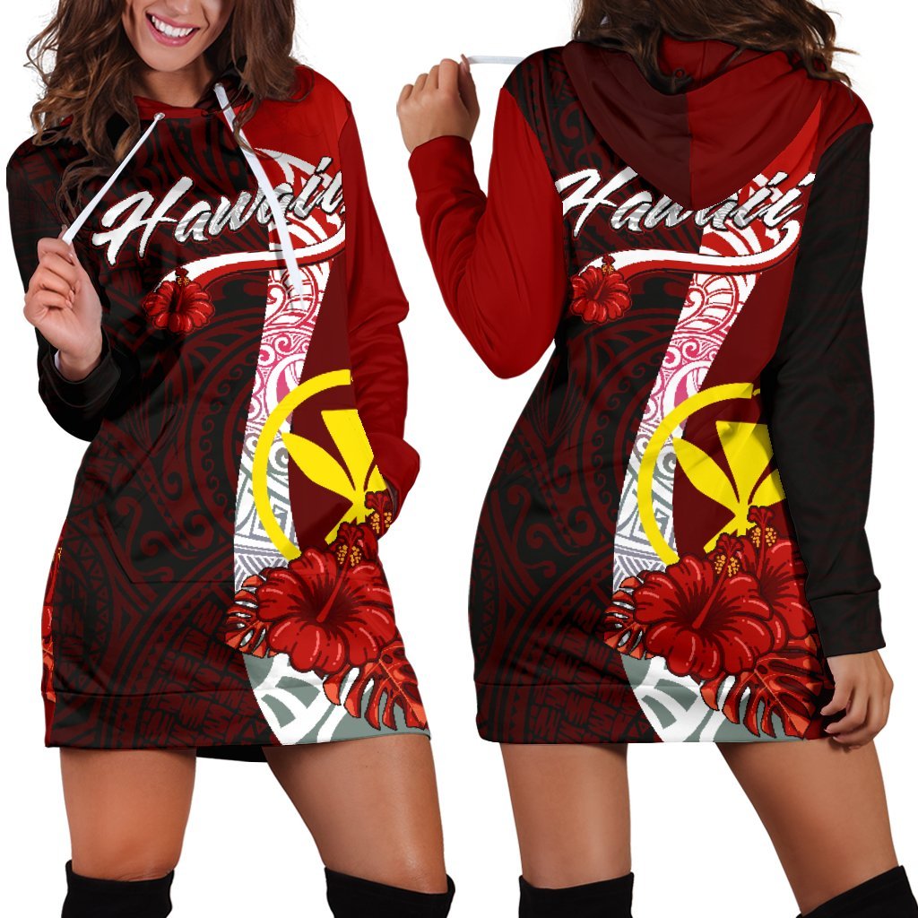 Hawaii Polynesian Hoodie Dress Coat Of Arm With Hibiscus