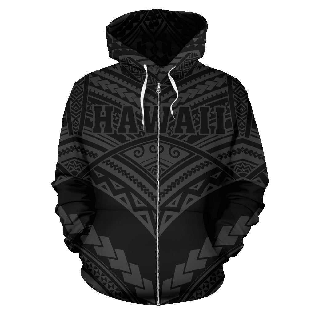 Hawaii Polynesian Tribal Zip-up Hoodie New Warrior Style Gray Color