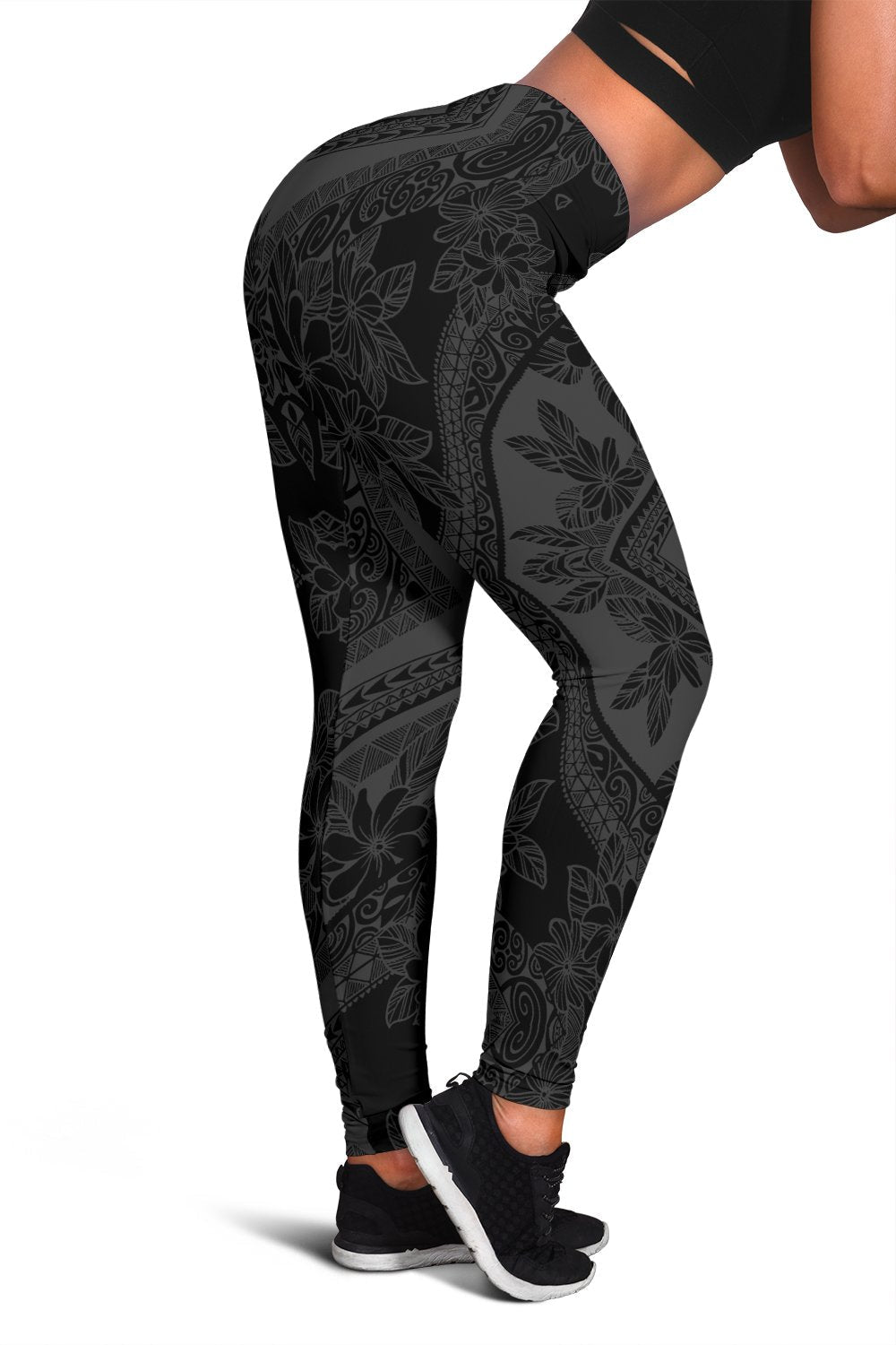 Polynesian Plumeria Mix Gray Black Hawaii Women's Leggings AH