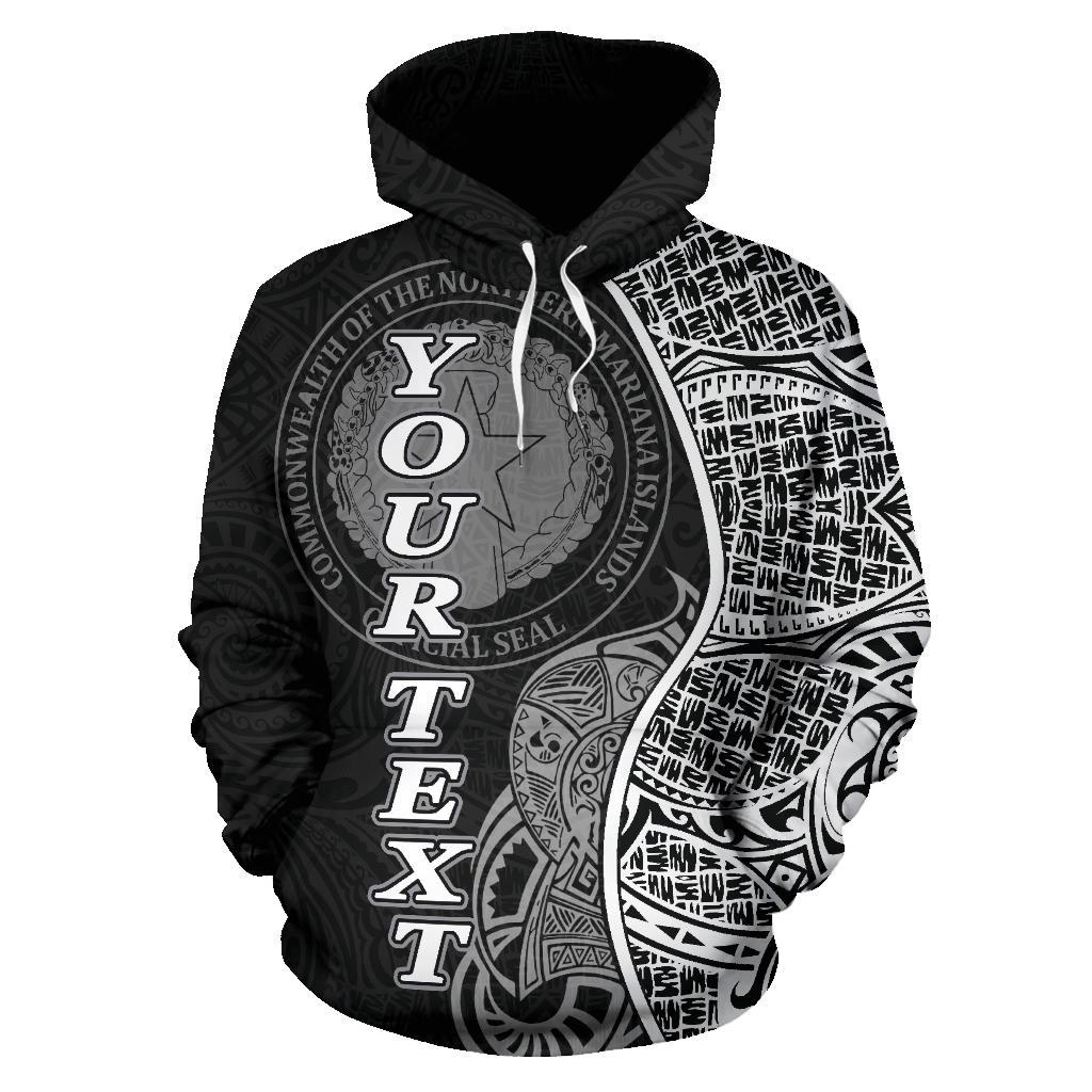 Custom Text Northern Mariana Islands Polynesian Custom Personalised Hoodie Coconut Black