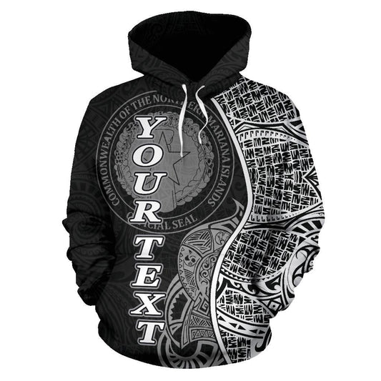 Custom Text Northern Mariana Islands Polynesian Custom Personalised Hoodie Coconut Black