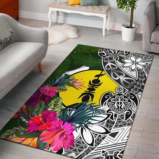 New Caledonia Area Rug White Turtle Plumeria Banana Leaf