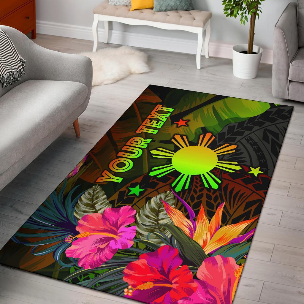 The Philippines Polynesian Personalised Area Rug Hibiscus and Banana Leaves