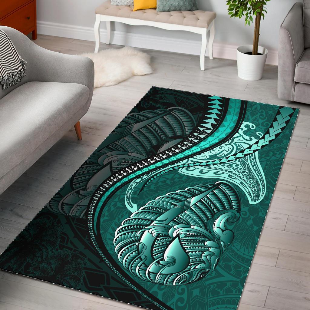 Fish Hook Area Rug Manta Polynesian Turquoise