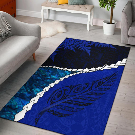 Paua Shell Maori Silver Fern New Zealand Area Rug Cobalt