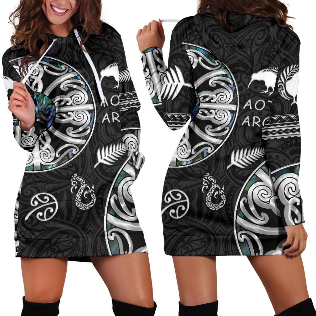 New Zealand Aotearoa Women Hoodie Dress, Maori Mangopare Paua Shell