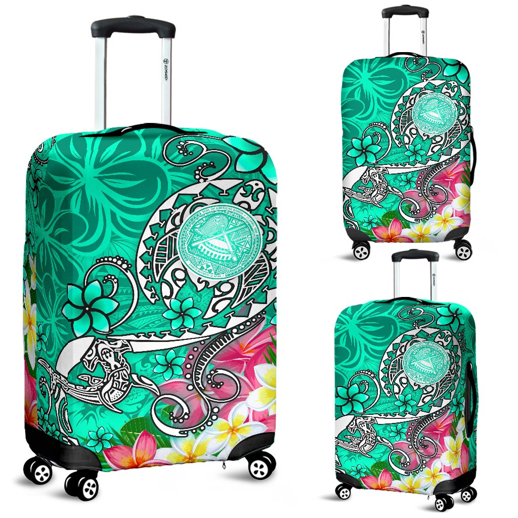 American Samoa Polynesian Luggage Covers Turtle Plumeria Turquoise)