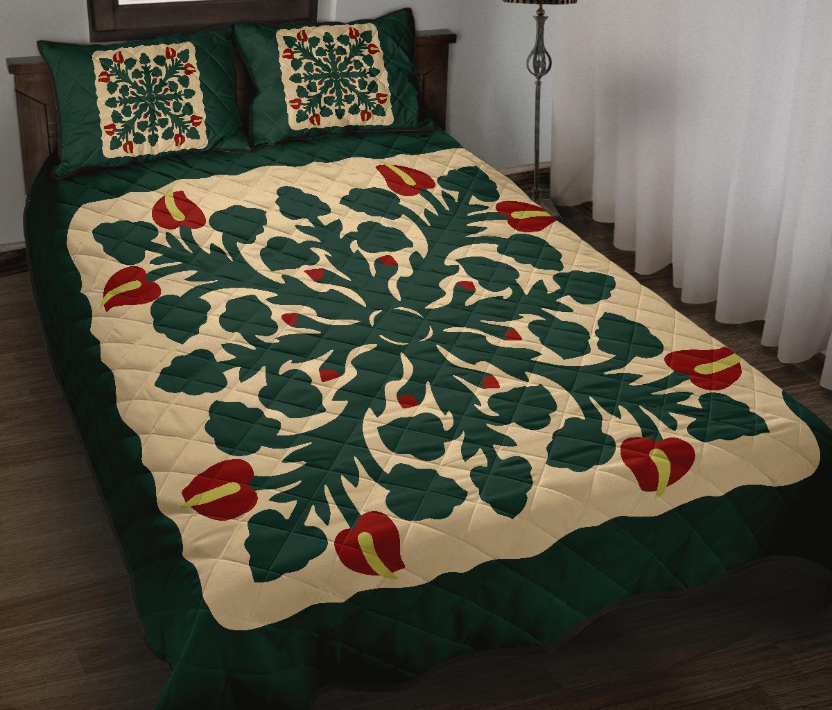 Hawaiian Quilt Anthurium Flowers Quilt Bed Set AH