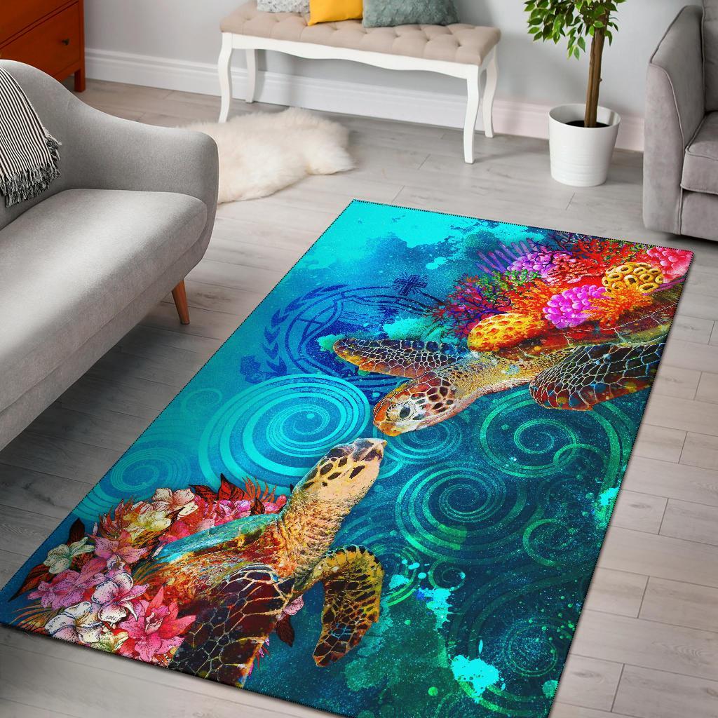 Samoa Area Rug Sea Turtle Coral Treasure