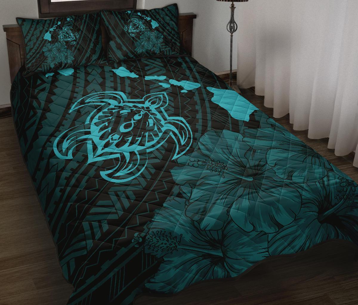 Hawaii Sea Turtle Is Swimming Toward Quilt Bed Set Blue