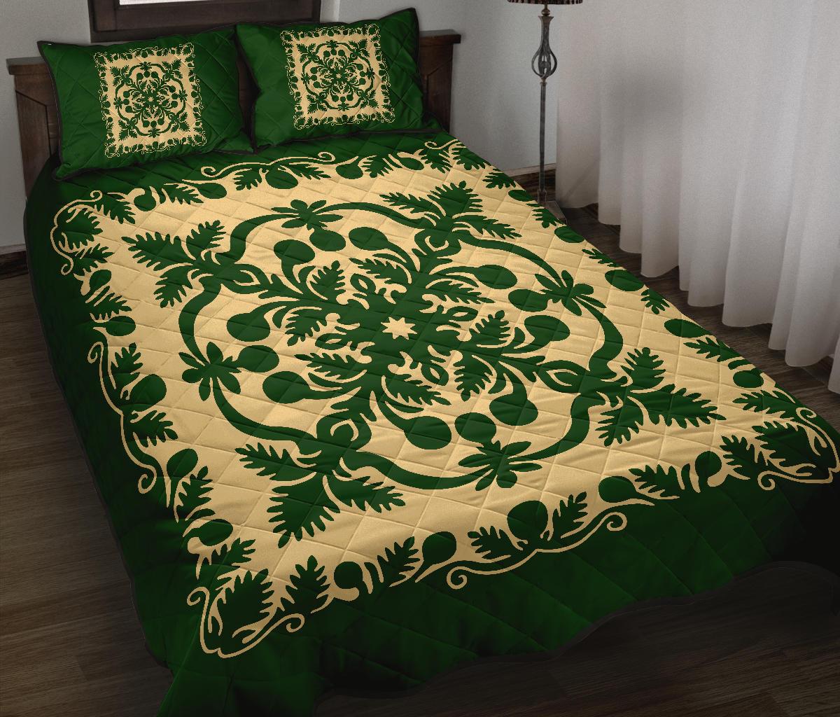 Hawaiian Quilt Bed Set Royal Pattern Emerald Green