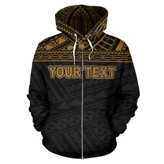 Custom Text American Samoa All Over Custom Personalised Zip Up Hoodie Polynesian Gold