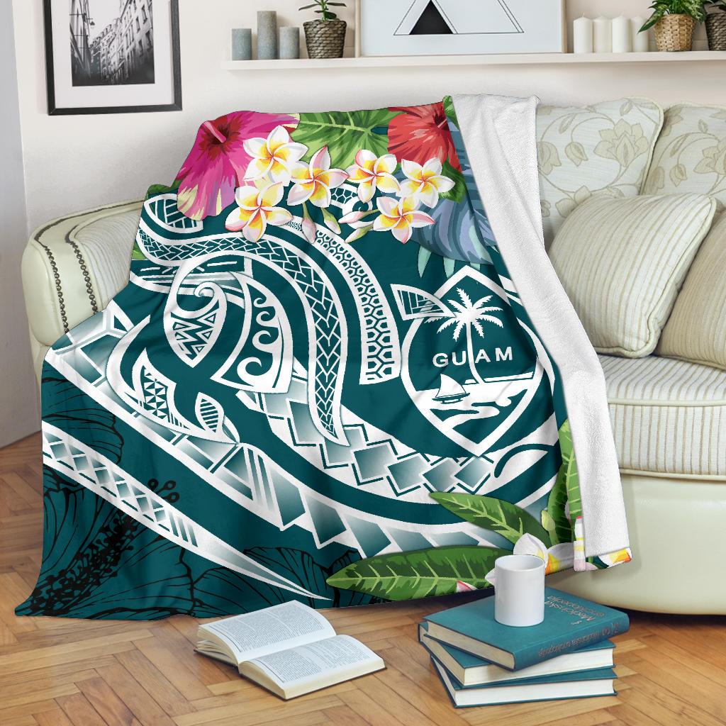 Guam Polynesian Premium Blanket Summer Plumeria Turquoise