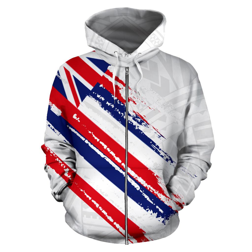 Hawaii Flag Polynesian White Zip Up Hoodie