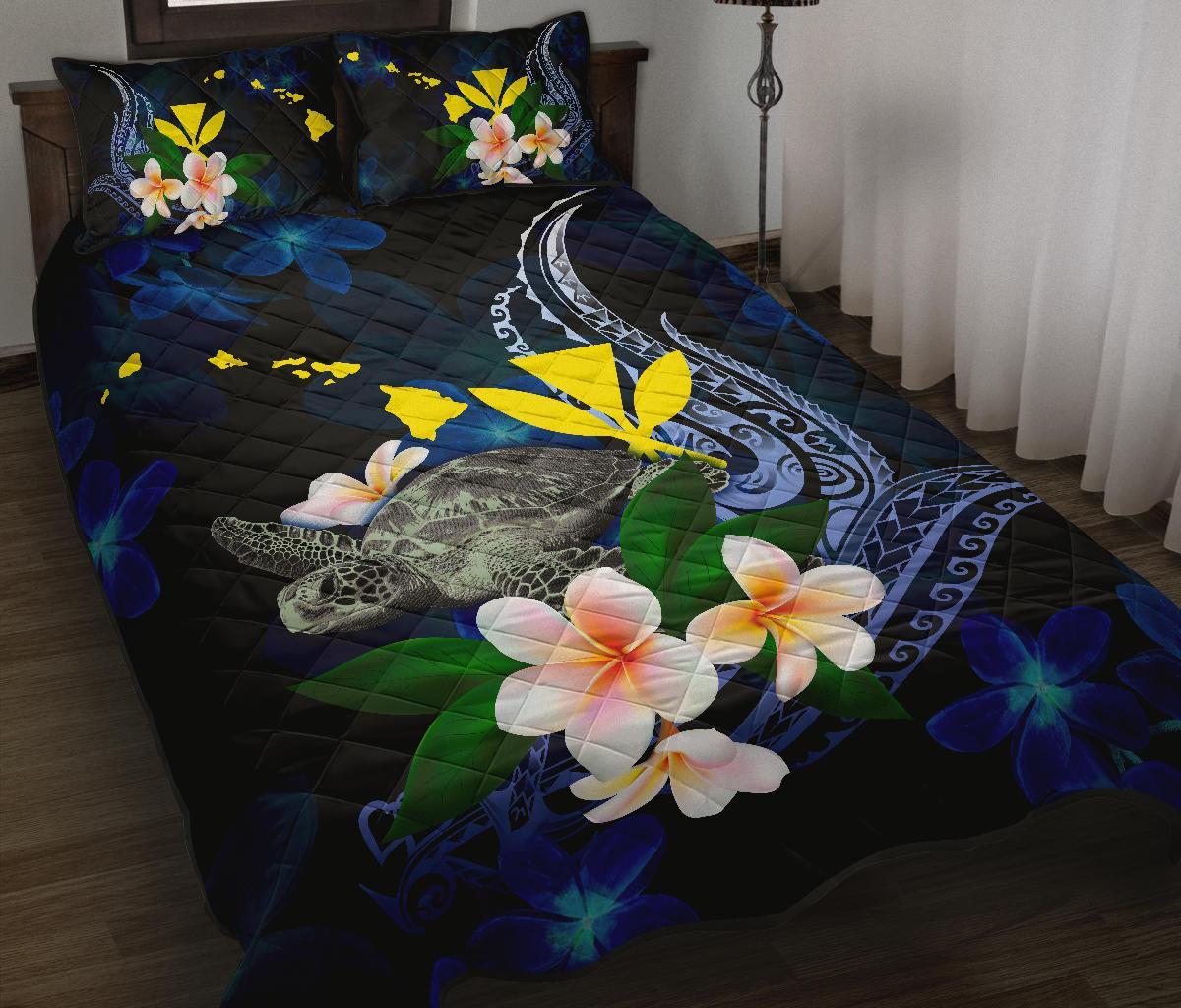 Polynesian Hawaii Quilt Bed Set Turtle With Plumeria Flowers
