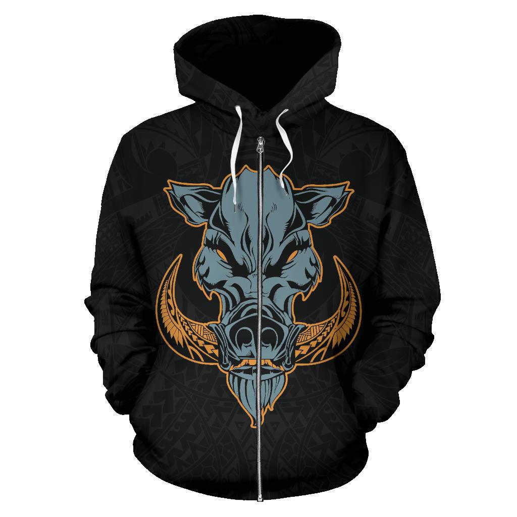 Polynesian Kamapua'a Flag Of Hawaii Zip Hoodie Grey Hawaiian Mythology Style