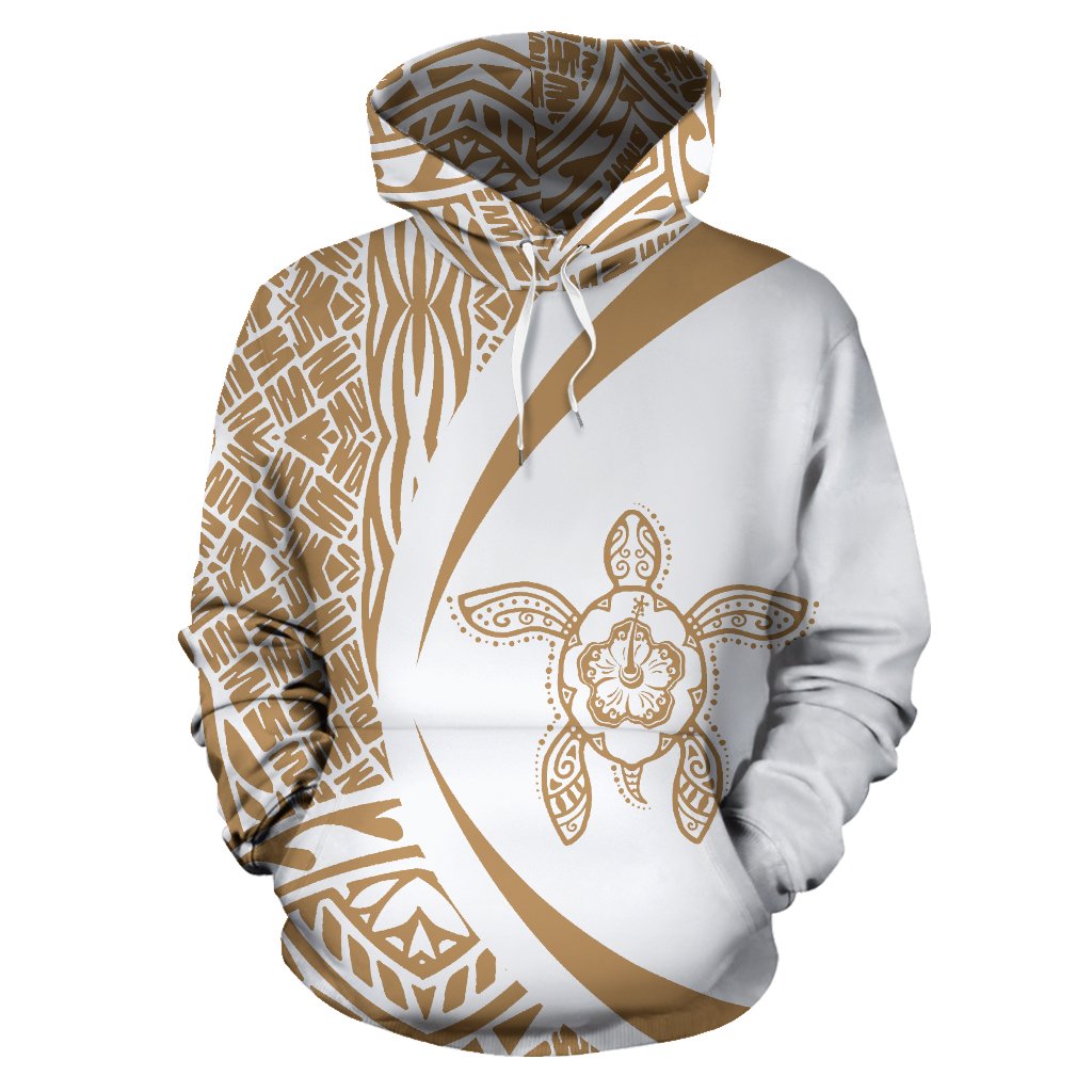 Hawaii Turtle Polynesian Hoodie Circle Style Golden And White